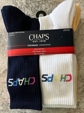 Chaps ~ 6-Pair Crew Socks Casual Polyester Blend Half Cushion ~ Shoe Size 6-12.5
